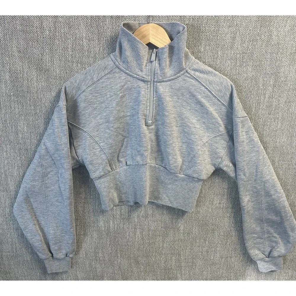 Alo Yoga Quarter Zip Sweatshirt Womens XS Grey Cropped Mock Neck Pullover